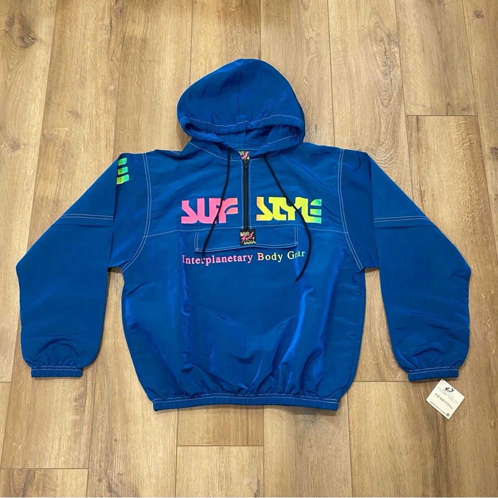 90S 🌟SURF STYLE🌟 SURFER HOODED PULLOVER WINDBREAKER JACKET BLUE ONE SIZE